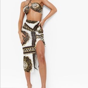 BAROQUE PRINT RUCHED BRALETTE & MIDAXI SKIRT